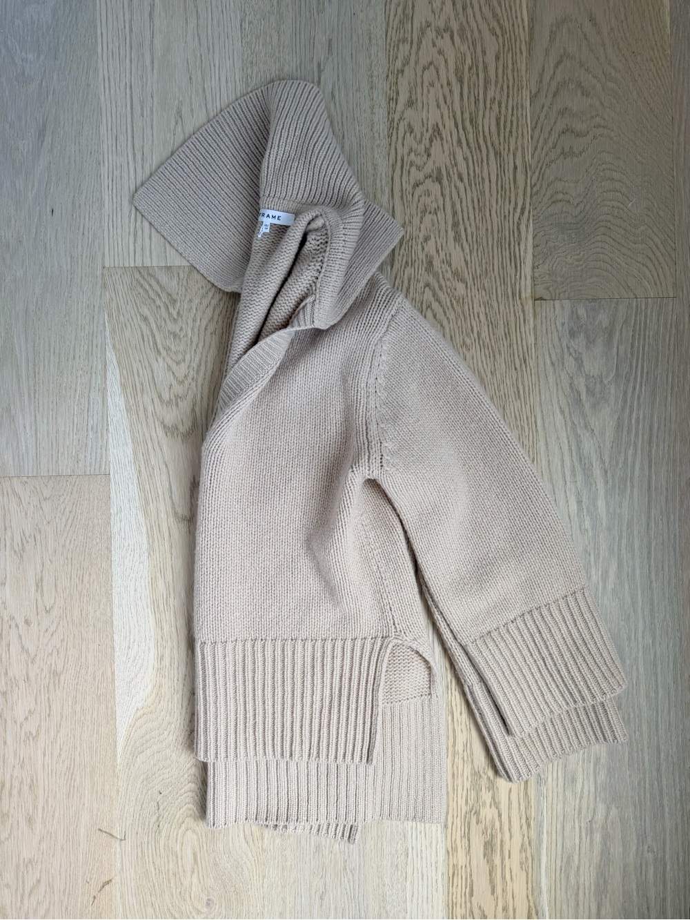 FRAME Oversized Plunge Cream V-Neck Tan Sweater
